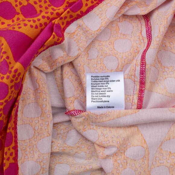 Marimekko Shift Mini Dress XS Pink Yellow Abstract Mod Print Cotton Pockets - Picture 8 of 8